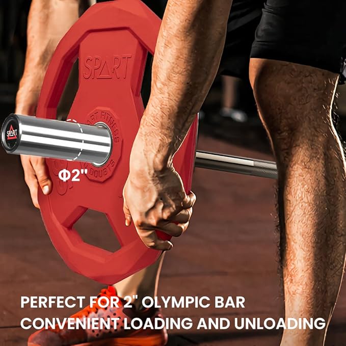 SPART Color Coded Weight Plate 2-Inch Rubber Coated Olympic Grip Plate for Barbell, Solid Cast Iron Weight Plates for Strength Training, Weightlifting, Crossfit, Home Gym, 2.5LB/5LB/10LB/25LB/35LB/45LB, Pair-StrideForce Fitness