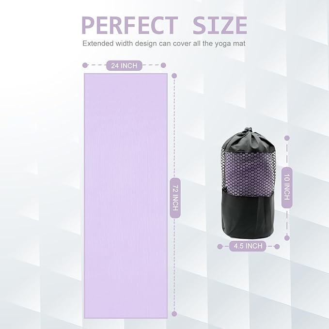 Eunzel 2 Pack Hot Yoga Towel with Grip Dot, Non Slip Yoga Mat Towe Sweat Absorbent Towel for Hot Yoga,Bikram, Pilates and Fitness 72" x 24", Taro Purple