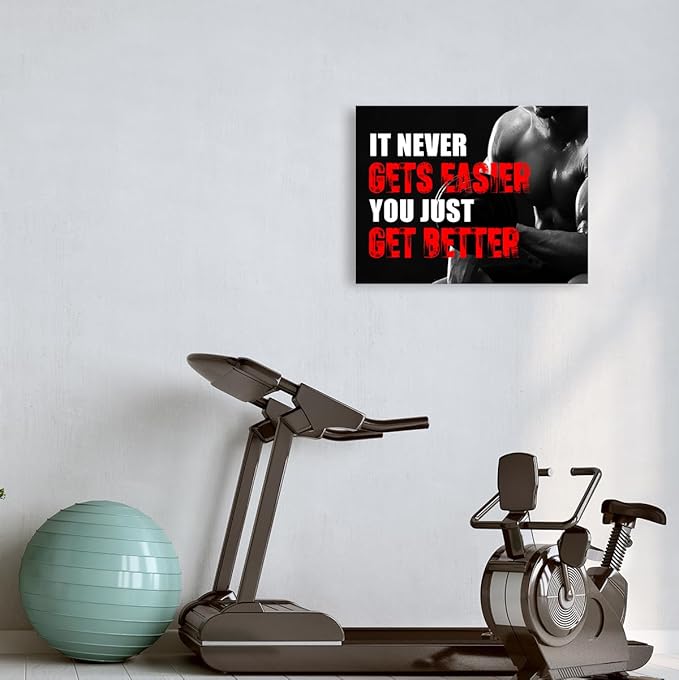 OTINGQD Inspirational Gym Wall Decor,Fitness Quotes Wall Art,It Never Gets Easier You Just Get Better Workout Canvas Wall Decor for Home Gym-StrideForce Fitness