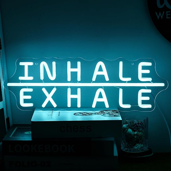 "Inhale Exhale" Neon Sign Yoga Neon Signs Letter Led Neon Sign Blue LED Neon Lights for Yoga Room Pilates Studio Bedroom Gym Decoration-StrideForce Fitness