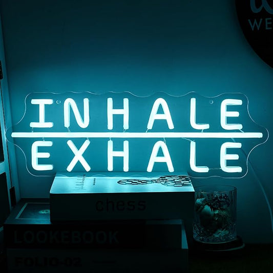 "Inhale Exhale" Neon Sign Yoga Neon Signs Letter Led Neon Sign Blue LED Neon Lights for Yoga Room Pilates Studio Bedroom Gym Decoration-StrideForce Fitness