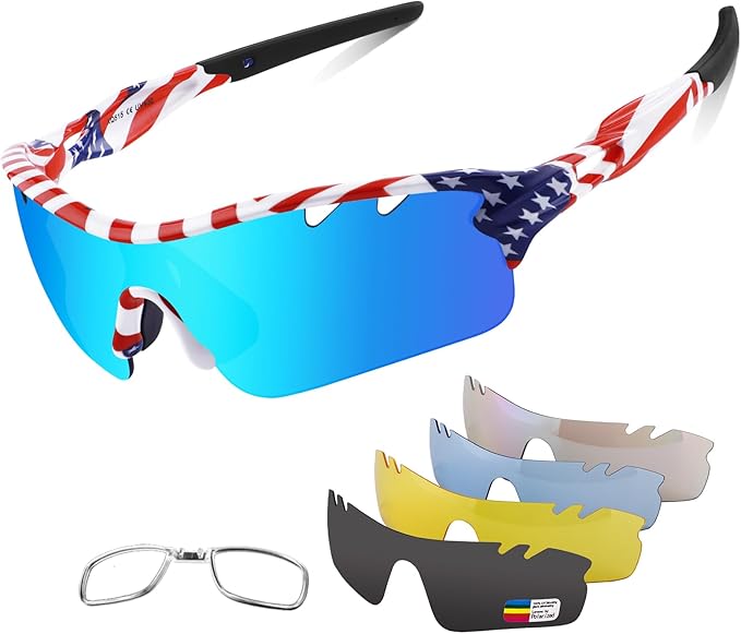 BangLong Polarized Sports Sunglasses Cycling Sun Glasses for Men Women with 5 Interchangeable Lenes for Running Baseball Golf-StrideForce Fitness