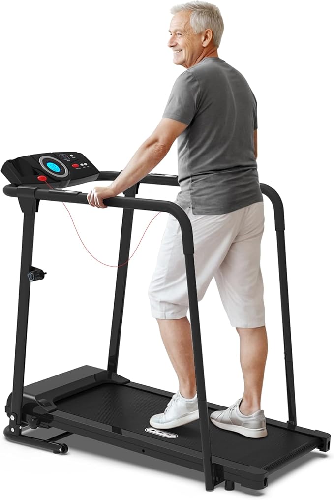 Redliro Treadmill for Seniors with Long Handrails - 300 lbs Capacity Walking Treadmill for Elderly with Cup Holder - Recovery Machine for Home Use with Clear, Non-Scrolling Display (Black)-StrideForce Fitness