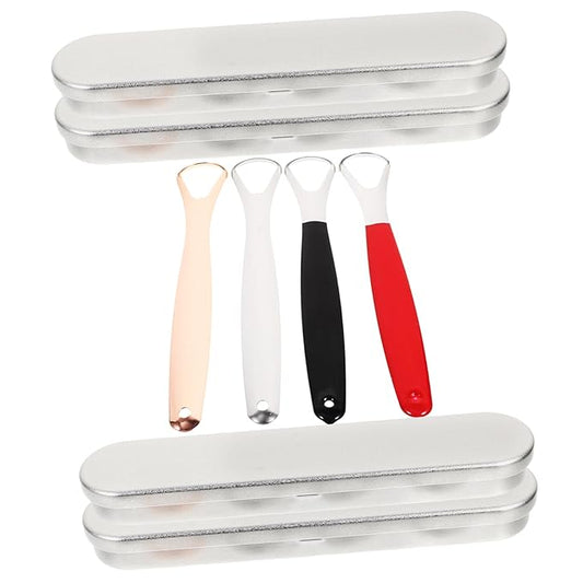 4sets Tongue Coating Cleaning Tool Stainless Steel Double-sided Tongue Scraper for Adults Carrying Case