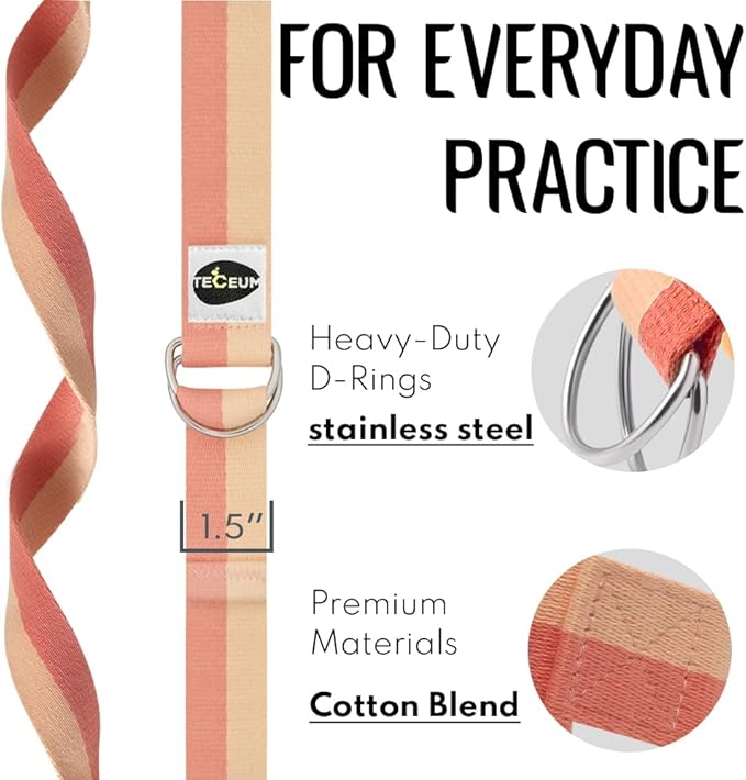 TECEUM Yoga Strap & Mat Strap – 2 IN 1 – Cotton – 6 ft 8 ft 10 ft (30+ colors) – Adjustable Non-Slip Belt for Yoga, Pilates, Stretching, Physical Therapy, Fitness & Home Workout – For Carrying Mats-StrideForce Fitness