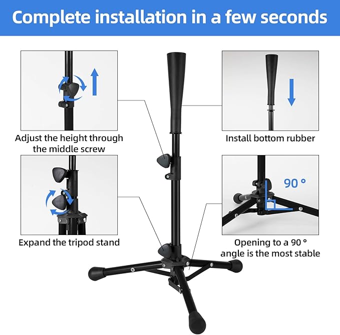 Baseball Tee For Kids, Easy Adjustable Batting Tee From 20.85 to 31.30 Inches. Foldable and Stable Baseball Tees for Hitting with Portable Bag. Softball Tee for Children Aged 3-10 Baseball Training.-StrideForce Fitness