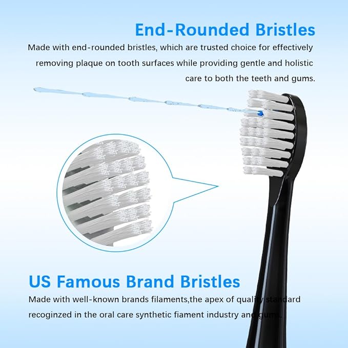 Replacement Brush Heads for 𝗪𝗮𝘁𝗲𝗿𝗽𝗶𝗸 𝐒𝐨𝐧𝐢𝐜-𝐅𝐮𝐬𝐢𝐨𝐧 2.0 Flossing Toothbrush Head fit (SF-01/ SF-02/ SF-03/ SF-04) 3 Pack Black Soft Bristles with Caps (Black, Full Size)