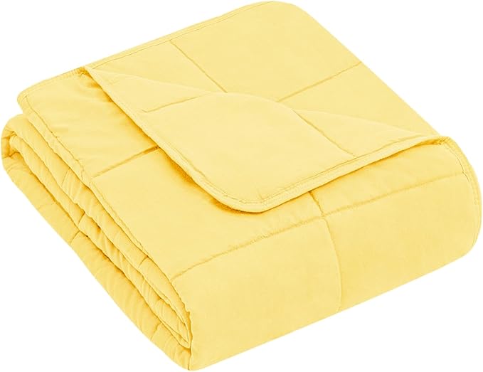 yescool Weighted Blanket (7 lbs, 41" x 60", Yellow) Cooling Heavy Blanket for Sleeping Perfect for 60-90 lbs, Breathable Blanket with Premium Glass Bead, Machine Washable-StrideForce Fitness