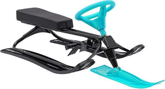 Snow Racer Sled with Steering Wheel and Brakes, Durable Steel Frame, Downhill Steerable Sled for 220 LBS Kids, Teenagers, Adults-StrideForce Fitness