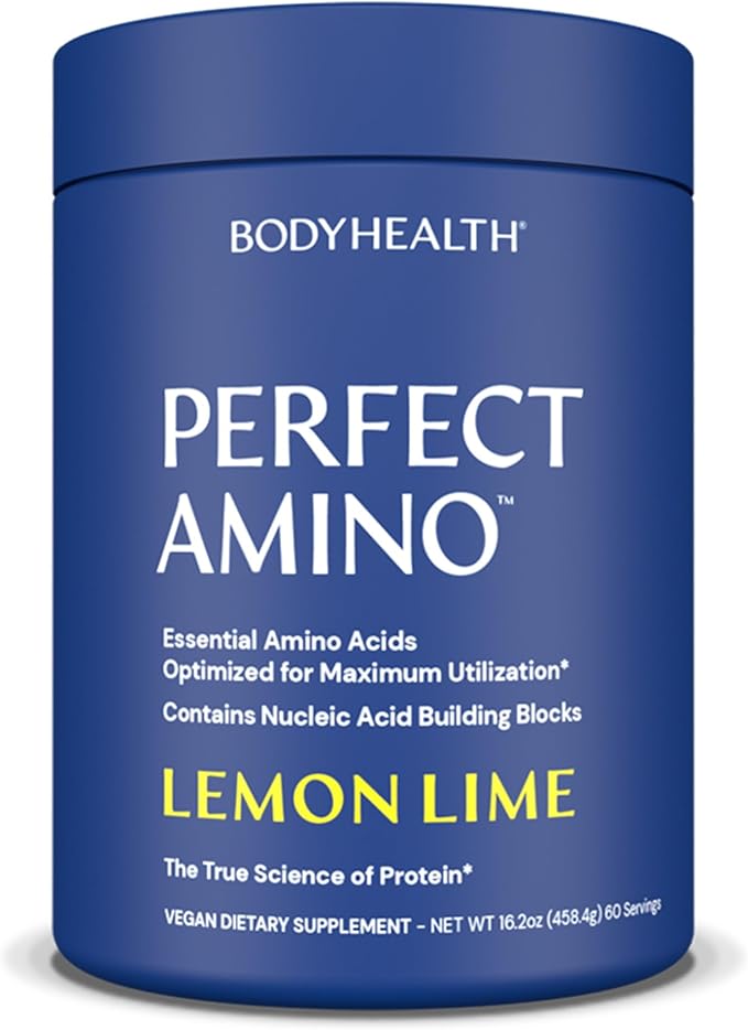BodyHealth PerfectAmino Powder - BCAA and EAA Powder for Pre and Post Workout - Amino Acid Energy Drink for Men and Women to Support Lean Muscle and Recovery - Lemon Lime - 60 Servings-StrideForce Fitness