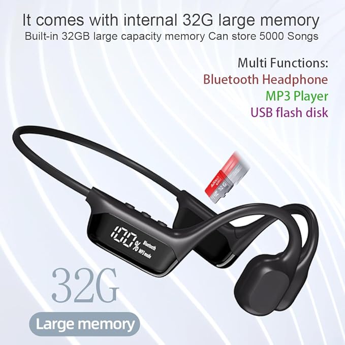 IHAO Swimming Headphones True Bone Conduction Open Ear Headset MP3 Player Built-in 32G Memory IP68 Underwater Waterproof Stereo Bluetooth Earphone for Driving Bicycling Running Skiing-S10 Black-StrideForce Fitness