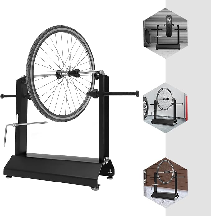 Motorcycle Bike Wheel Balancer, Tire Balancer Stand with Adjustable Foot Pads & Centering Cones, Professional Bicycle Wheel Repair Steel Bearing Bracket Rim for Wheel Axle Diameter 0.55in-StrideForce Fitness