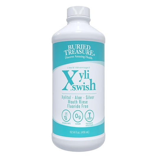 Xyli Swish - All Natural Formulated Nano Silver, Xylitol & Aloe Mouthwash - Alcohol and Fluoride Free - Oral Rinse to Fight Bad Breath & Dry Mouth - Peppermint Flavor - 16oz.