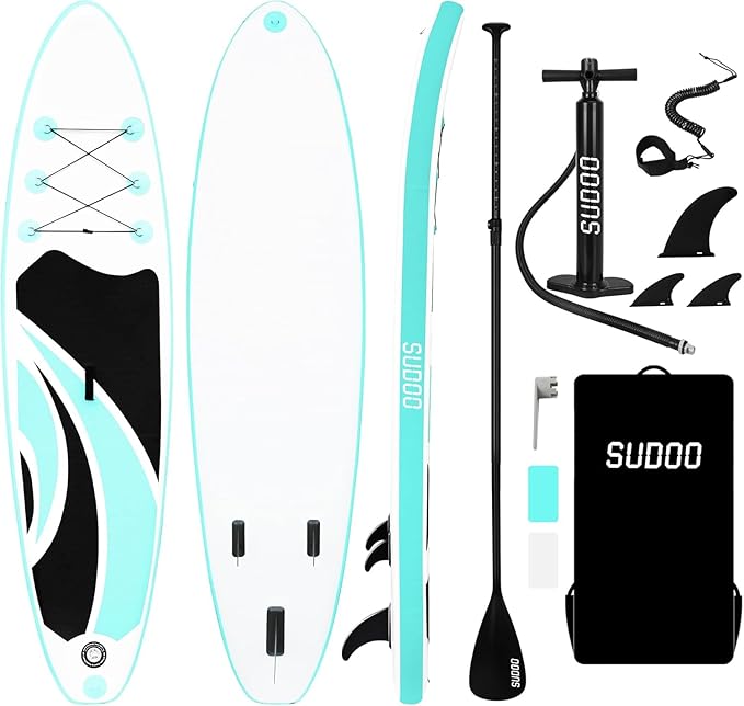 Inflatable Stand Up Paddle Board 10‘x30‘‘- Ultra-Light SUP with Backpack, Pump, Paddle, Coil Leash, 3 Fins, Repair Kit, Stable Design, Non-Slip EVA Deck for Adults & Youth-StrideForce Fitness
