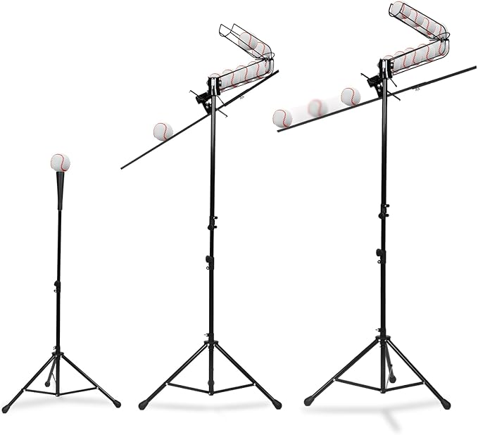 3 in 1 Baseball Training Equipment, Baseball Pitching Machine | Baseball Tee | Soft Toss Training System, Height Adjustable Hitting Swing Trainer, Support Auto & Manual, Hold Up to 10 Balls-StrideForce Fitness