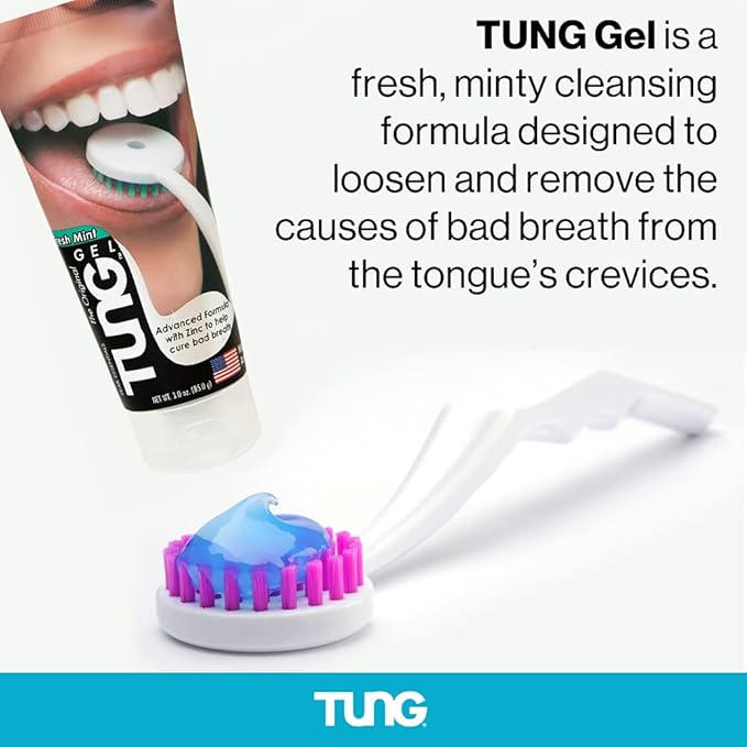 Tung Tongue Cleaning Kit, Tung Brush and Gel, Bad Breath Odor Eliminator, Halitosis Defense, USA Made (Set of 2)