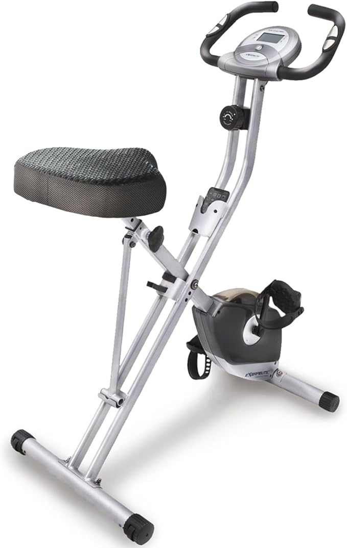 Exerpeutic Foldable Exercise Bike, 8 levels of Resistance Stationary Bicycle with Airsoft Seat, LCD Display to Track Distance, Calories, Time and Speed-StrideForce Fitness