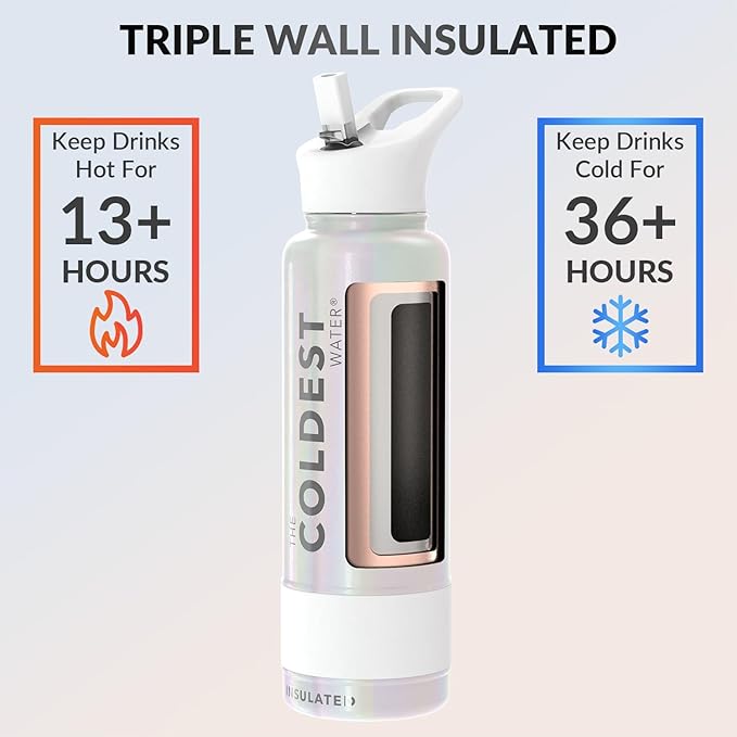 Coldest Insulated Water Bottle with Straw Lid - Stainless Steel Metal Insulated Bottle for Men & Women (Cosmic Ice Glitter, 40 oz)-StrideForce Fitness