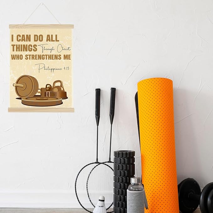 Gym Christian Motivational Posters College Dorm Posters Gifts for Guys Friends I Can Do All Things Through Christ who Strenghthens Me Gym Flag Wall Art Decor Sign for Home Gym Bedroom Office-StrideForce Fitness