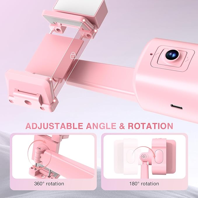 Auto Face Tracking Tripod 360° Rotating Cell Phone Photo and Video Kits Stand, No App, Phone Camera Stand with Remote and Gesture Control for Live Recording Tiktok Pink1-StrideForce Fitness
