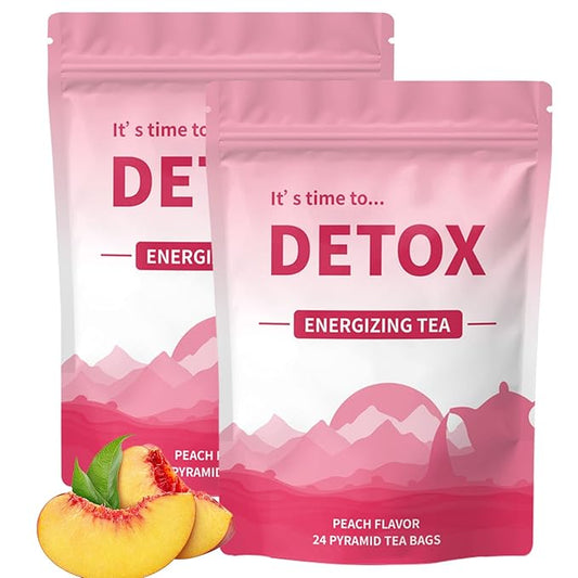 Detox Tea with Dandelion and Ginseng - Caffeine-Free, Gentle Botanical Formula for Bloating Relief and Digestion - Peach Flavor, For Men and Women (2pcs)-StrideForce Fitness