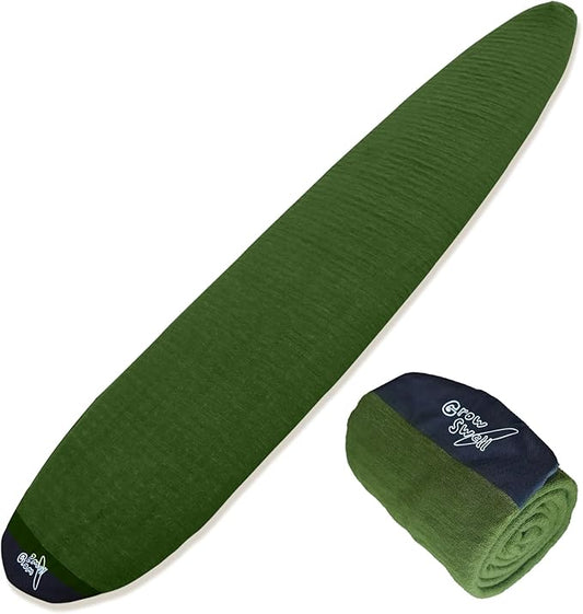GrowSwell fabric Sock for Surfboard, Treetop Green Surfboard Cover, Surfboard Protection from Scratches, Dings, Wax, UPF 50+ proteciton, Keep 30°F cooler when covered-StrideForce Fitness