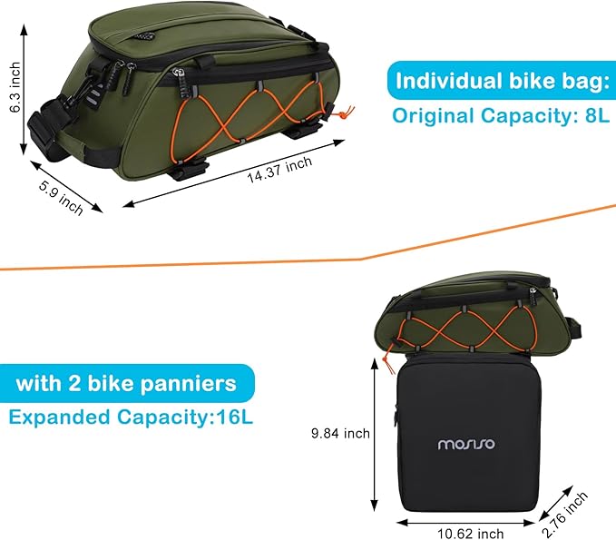 MOSISO Bike Rack Bag with 2 Removable Panniers, Waterproof Bike Trunk Cooler Storage Handbag Insulated Bicycle Rear Seat Pouch, Bicycle Storage Saddle Shoulder Bag Cycling Luggage Pouch, Army Green-StrideForce Fitness