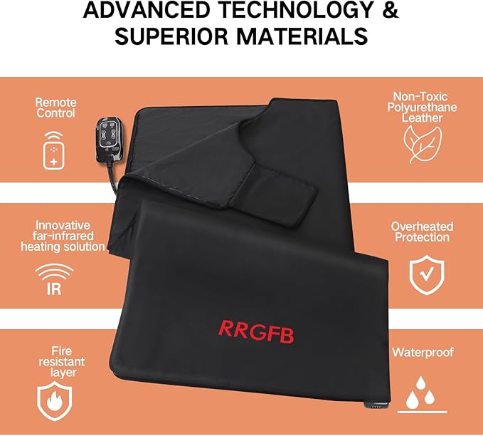 Portable Infrared Sauna Blanket, Detox & Relaxation at Home, Adjustable Timer 1-60 Min, Temperature Range 95-167℉, 6 ft x 2.6 ft, Durable PU Leather Cover-StrideForce Fitness