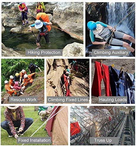 X XBEN Outdoor Climbing Rope 10M(32ft) 20M(64ft) 30M(96ft) 50M(160ft) 70M(230ft) 152M(500FT) 352M(1000FT) Static Rock Climbing Rope for Escape Rope Ice Climbing Equipment Fire Rescue Parachute-StrideForce Fitness