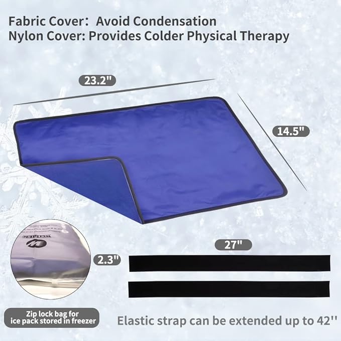 Extra Large Ice Pack for Injuries Reusable, Physical Therapy Cold Pack w/2 Straps for Full Back Knee Pain Relief, Hot Cold Compress Gel Ice Wrap for Swelling, Bruises, Large Ice Pad 23.2" x 14.5" Blue-StrideForce Fitness