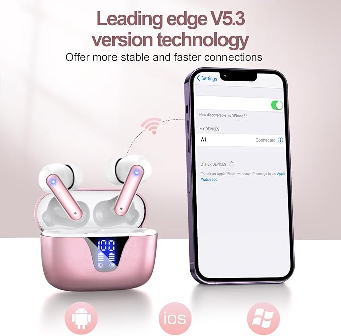 ZIUTY Wireless Earbuds Bluetooth Headphones, 50H Playtime Ear Buds with Mic, LED Digital Display Charging Case, IPX7 Waterproof, Deep Bass Stereo, in-Ear Earphone for iPhone Andriod Phone-StrideForce Fitness