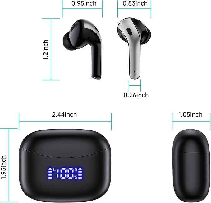 Wireless Earbuds, Bluetooth Ear Buds Headphones, 60H Long Playtime, Stereo Deep Bass, LED Power Display, IPX7 Sport Waterproof, Lightweight in-Ear Earphones with Mic for iPhone Android PC TV Computer-StrideForce Fitness