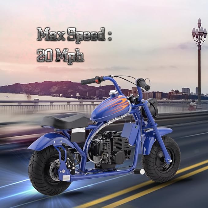 Gas Mini Chopper Bike, DB004 Model 49.4 CC 2-Stroke Dirt Bike with Big Headlight, Premium Tire, Metal Frame, Disc Brakes, Max Load 165Lbs, Up to 20Mph, EPA Approved-StrideForce Fitness