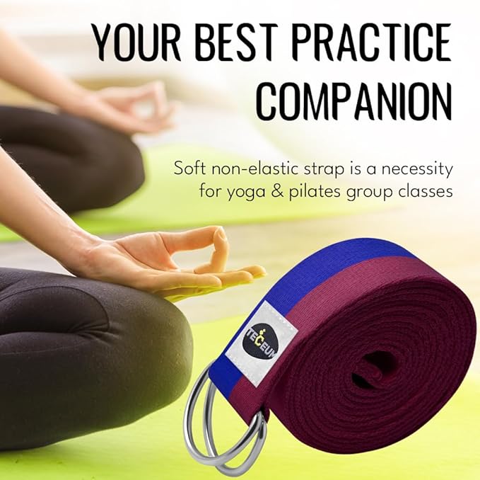 TECEUM Yoga Strap & Mat Strap – 2 IN 1 – Cotton – 6 ft 8 ft 10 ft (30+ colors) – Adjustable Non-Slip Belt for Yoga, Pilates, Stretching, Physical Therapy, Fitness & Home Workout – For Carrying Mats-StrideForce Fitness