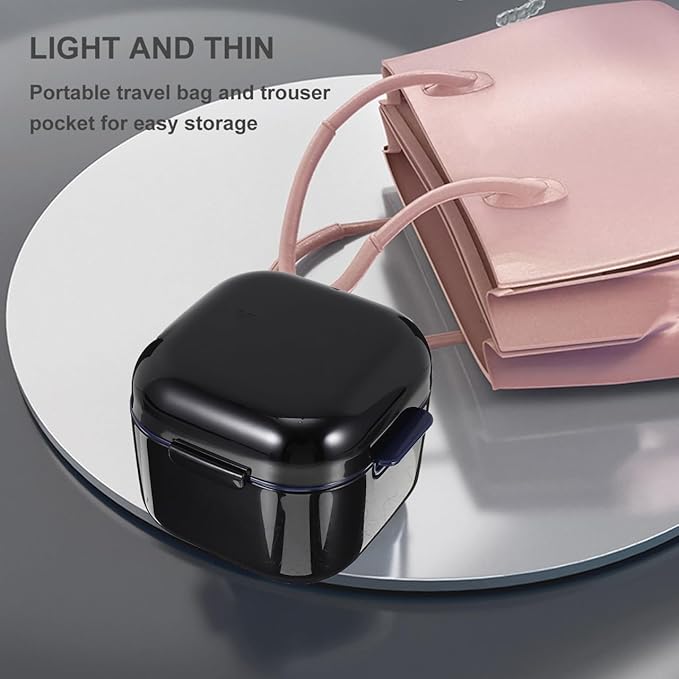 Yardwe Denture Bath Case Cup Box Portable False Teeth Holder Storage Soak Container Orthodontic Retainer Case with Strainer Basket for Travel Cleaning Black