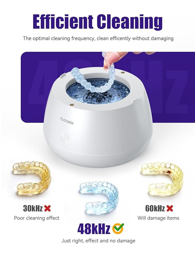 Ultrasonic Retainer Cleaner, EVA BELLE Rechargeable Denture Cleaner Machine, Tooth Cleaner MouthGuard Cleaner, Portable Retainer Cleaner for Night Guards, Braces, Aligner, Toothbrush, Jewelry and More