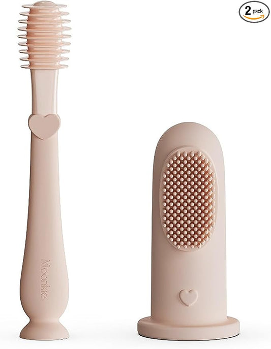 Moonkie Baby Finger Toothbrush Tongue Oral Cleaner Kit for 3 Months +, 2 Pcs (Blush)