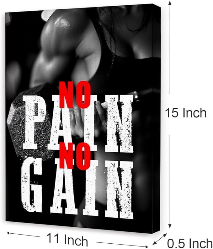 OTINGQD Inspirational Gym Wall Decor,Fitness Quotes Wall Art,No Pain No Gain Canvas Wall Decor for Home Gym-StrideForce Fitness