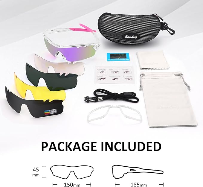 BangLong Polarized Sports Sunglasses Cycling Sun Glasses for Men Women with 5 Interchangeable Lenes for Running Baseball Golf-StrideForce Fitness