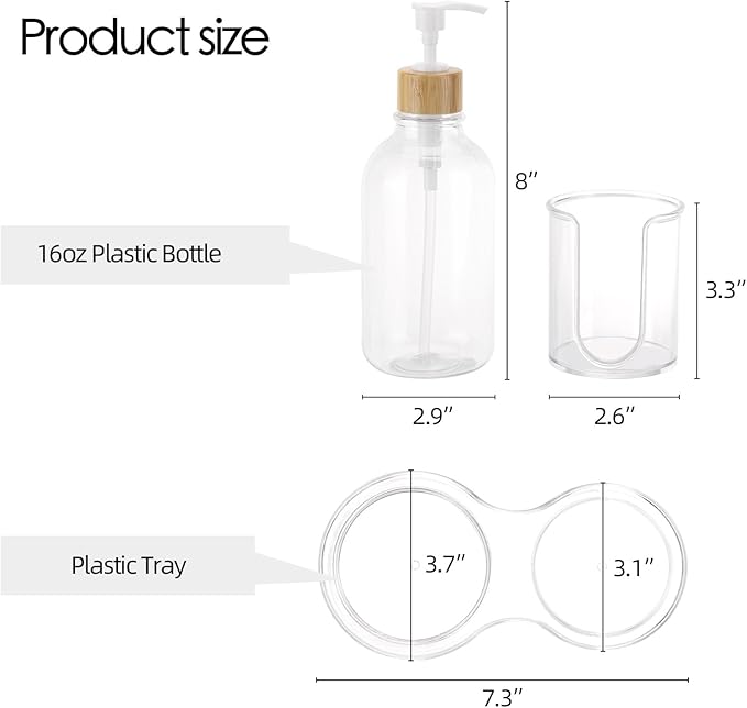 Mouthwash Dispenser for Bathroom, 16oz Plastic Mouthwash Dispenser with Cup Holder and Tray Mouth Wash Bottle Container - Clear