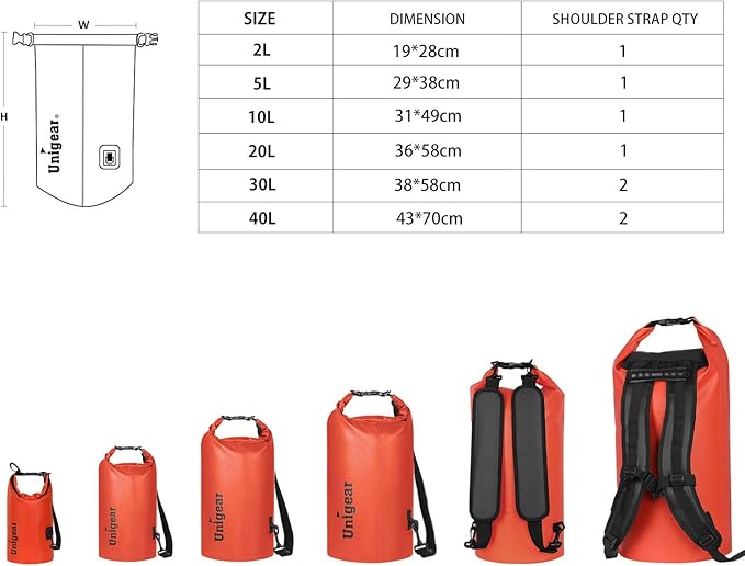 Unigear Dry Bag Waterproof, 2L/5L/10L/20L/30L/40L Floating and Lightweight Bags for Kayaking, Boating, Fishing, Swimming and Camping with Waterproof Phone Case-StrideForce Fitness