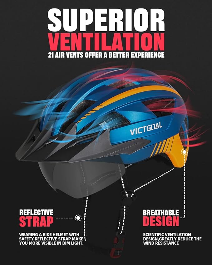 VICTGOAL Bike Helmet for Men Women with Led Light Detachable Magnetic Goggles Removable Sun Visor Mountain & Road Bicycle Helmets Adjustable Size Adult Cycling Helmets-StrideForce Fitness