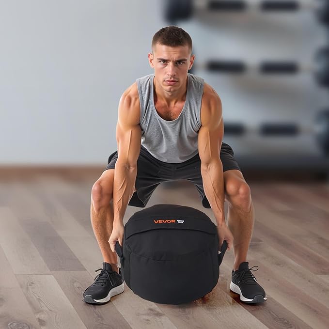 VEVOR Workout Sandbag, Heavy Duty Workout Power Bags with Handles, 100 lbs/45 kg Slam Bag for Fitness Strength Weight Training Cross-Training, Home Gym Exercise, Black (Unfilled)-StrideForce Fitness