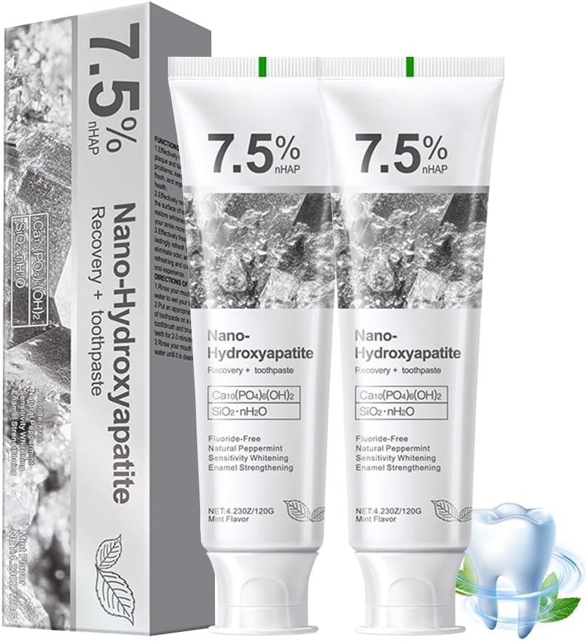2 Pack 7.5% Hydroxyapatite Toothpaste for Enamel Protection and Tooth Strengthening - Daily Use for Oral Health - Mint Toothpaste