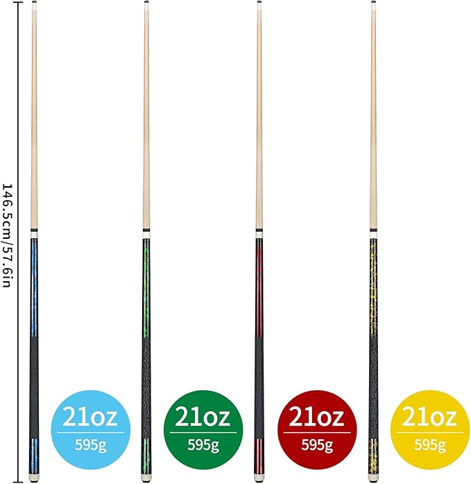 Kmise Pool Cue Stick Set, Canadian Maple 58 Inch 18 19 20 21oz 13mm Tips, New Upgraded Irish Linen Wire Grip Billiard Table Cues Sticks, 4 Colors Optional, W/Chalk, Gloves for Bar Professional Adults-StrideForce Fitness