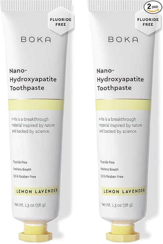 Boka Fluoride Free Toothpaste, Nano Hydroxyapatite Toothpaste, Appropriate for Sensitive Teeth - for Adult, Kids Oral Care - Lemon Lavender Flavor, 1.3 Fl Oz 2Pk US Manufactured
