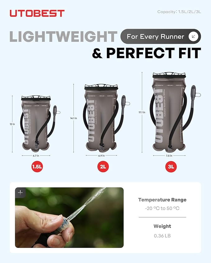 UTOBEST Hydration Bladder,TPU Water Bladder,Water Bladder for Hiking Backpack,BPA Free,Wide Opening,Leak-Proof,Water Reservoir for Hiking Cycling Camping Running-StrideForce Fitness