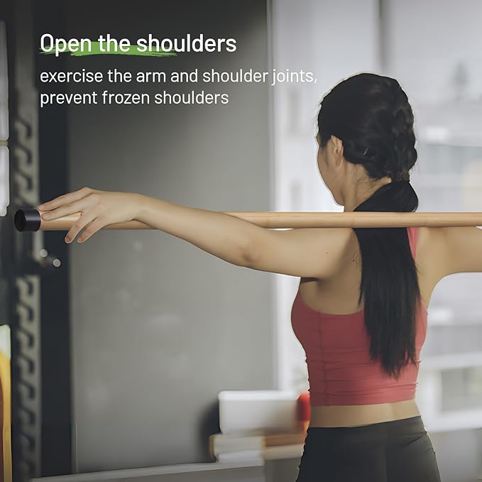 Slim Panda Yoga Stick, 5ft Natural Bamboo Stick with Rubber Ends, Exercise Stretching Stick for Yoga, Stretching, Balance and Correcting Posture, Rehabilitation Physical Therapy Aids-StrideForce Fitness