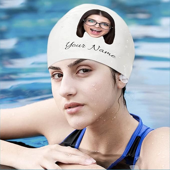 Custom Swim Cap with Photo Personalized Silicone Swim Cap for Men and Women Swimming Customized Swimmers Cap for Short and Medium Length Hair-StrideForce Fitness