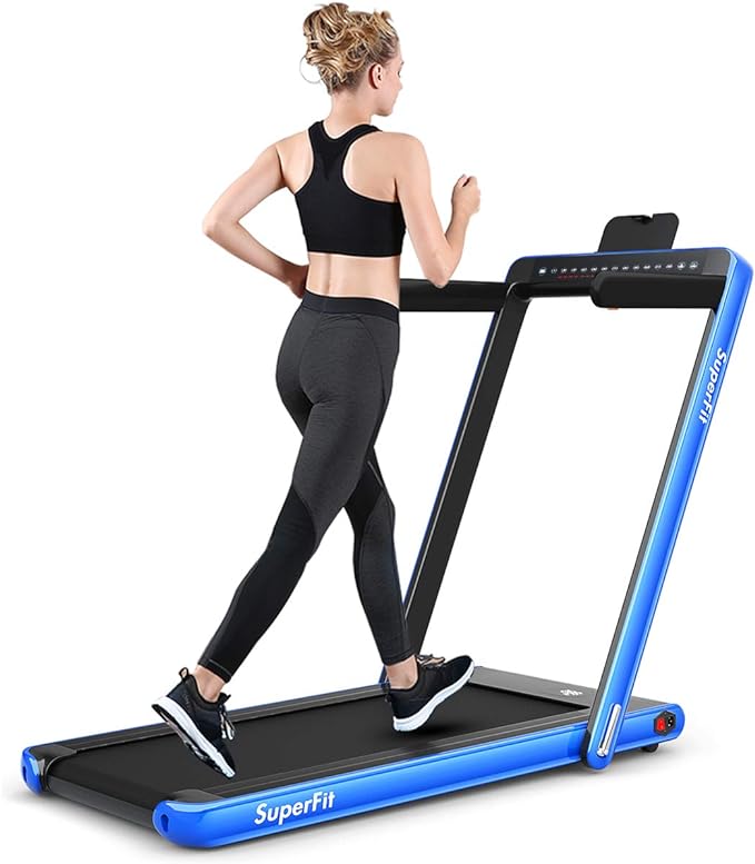 GYMAX Walking Pad, 2.25HP Dual Display Foldable Treadmill for Home with Remote/Smart App Control, Portable Compact Treadmill for Office Under Desk, Folding Running Machine for Small Spaces-StrideForce Fitness